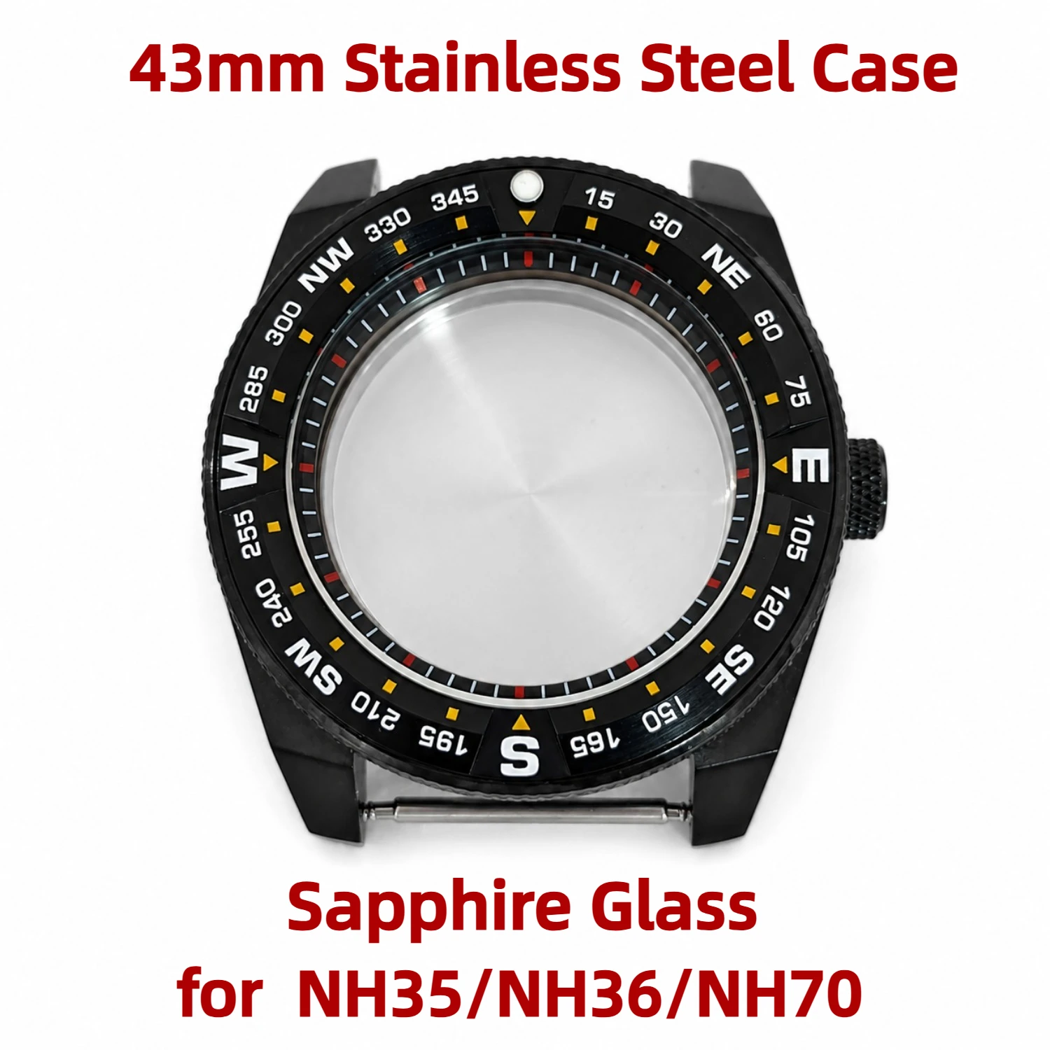 43mm Stainless Steel Watch Case Aluminum Bezel Sapphire Crystal Inner Chapter Ring for NH35 NH36 NH70 DIY Watch Repair Parts