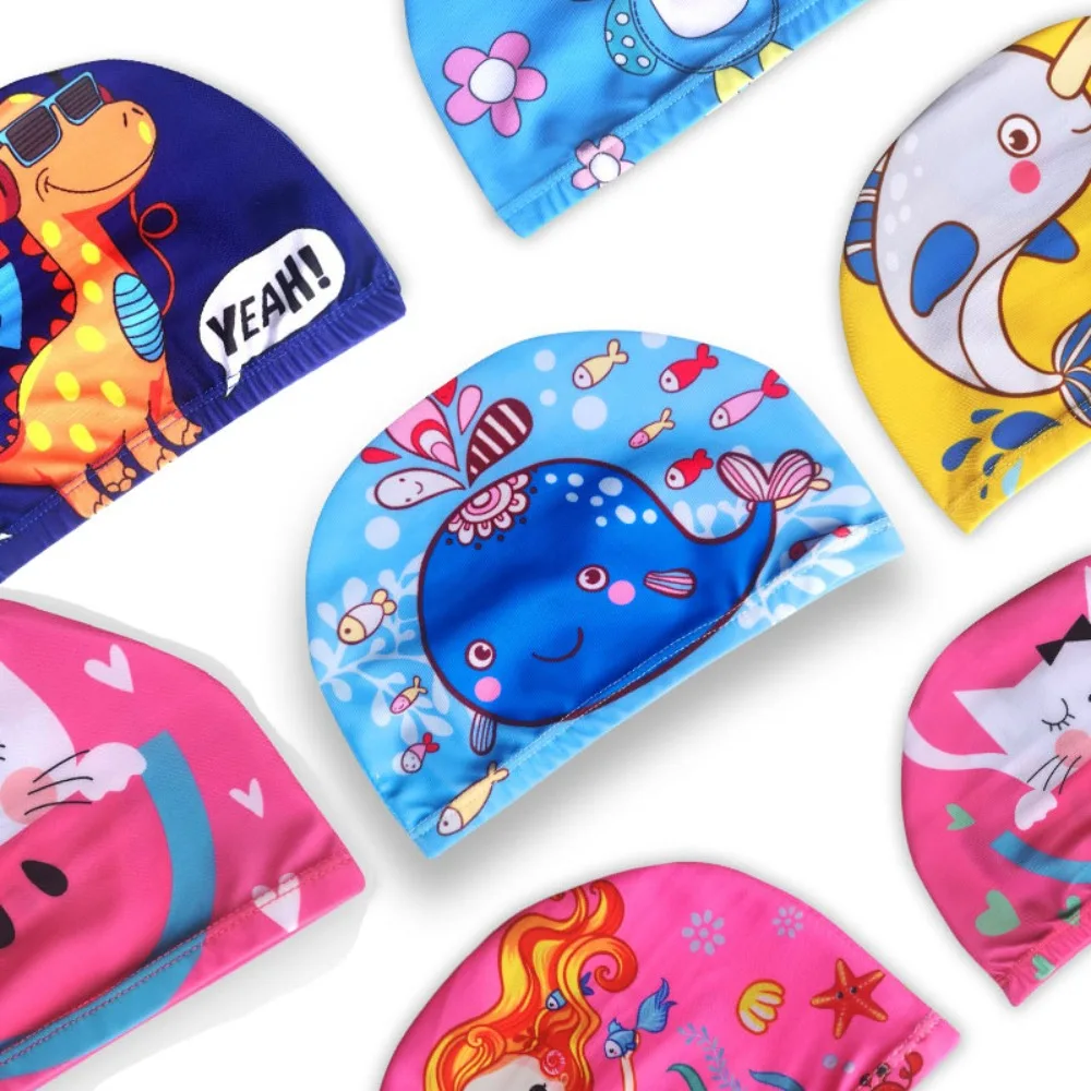 Cute Cute Cartoon Children Swimming Cap Comfortable Waterproof Kids Swim Caps Pattern Cartoon Baby Ear Protector Calico Swim Cap