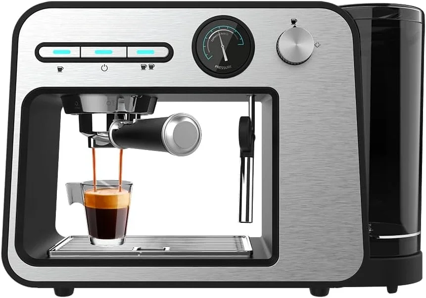 Cafetera de 1450W, 20bares, termobloque, Vaporizador, 2 tazas de café, Depósito de agua extraíble de 1Litro, Bandeja calienta Tazas
