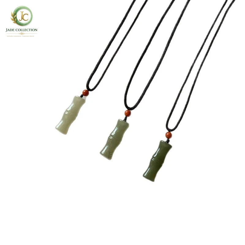 Natural Hetian Jade in Clear Water Color, Ascending Bamboo Pendant, High-Quality Ice Jade, Bamboo Symbolizing Peace, Jade Pendan