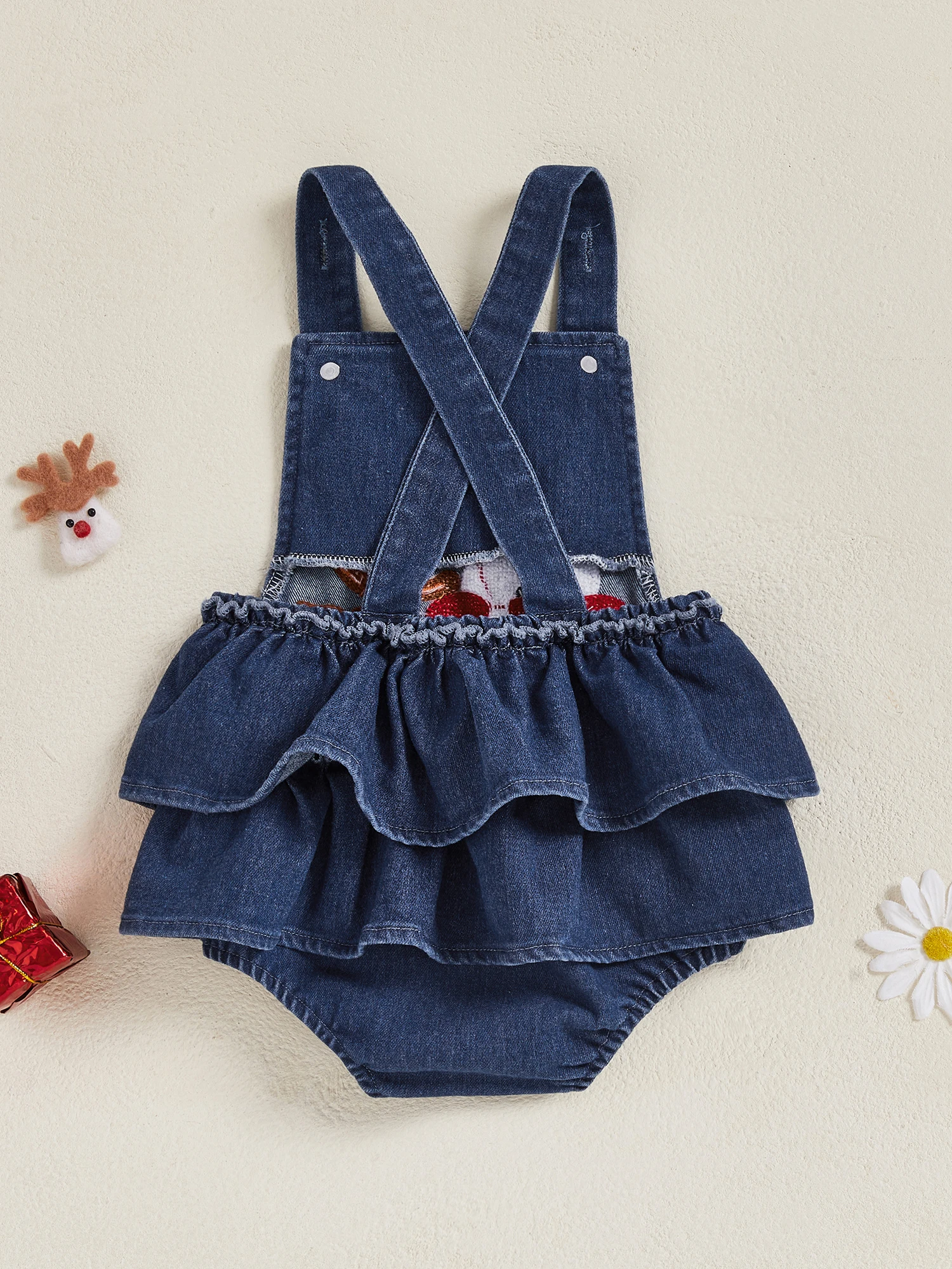 

Toddler Holiday Plaid Overall Dress with Reindeer Embroidery and Bow Detail Festive Christmas Jumpsuit for Baby Girls