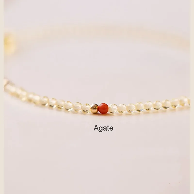 AngLang Very Thin 2mm Natural Citrine 14k Gold Color Lucky Red Agate Beads Beaded Bracelets for Women Fine Jewelry YBR628