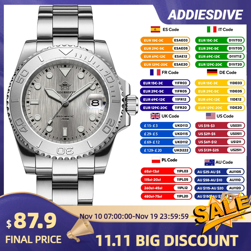 

ADDIESDIVE 41mm Automatic Diver Watch NH35A Sapphire Glass 200M Waterproof Luminous Bezel Stainless Steel Sports Wristwatch