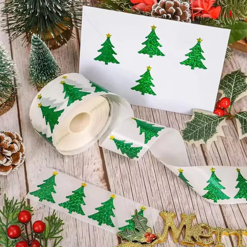 

500pcs Christmas Tree Glittering Stickers: Great for Christmas Gift Wrapping Labels, Kids’ Reward Use Scrapbook Stationery Decor
