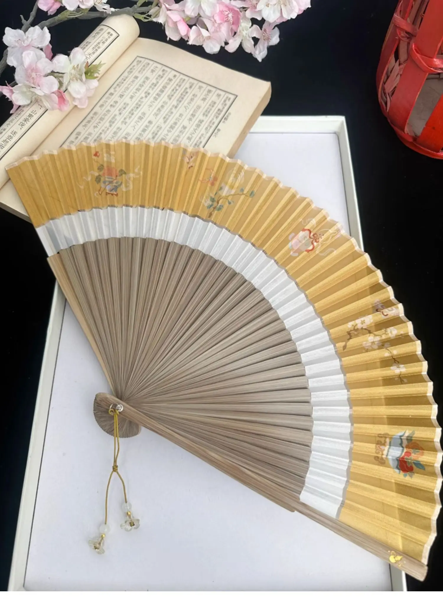 Folding Fan Women's New Summer Matching Cheongsam Dance Clothes Hand Fan Decorative Household Products Chinese Wedding Hand Fan