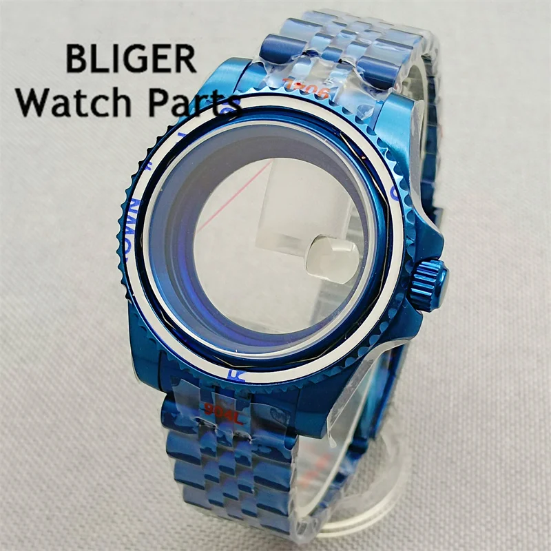 Caixa de mergulho em vidro safira, pulseira jubileu, fivela deslizante, ajustável para NH35, NH36, NH34, 2824, 2836, PT5000, 40m