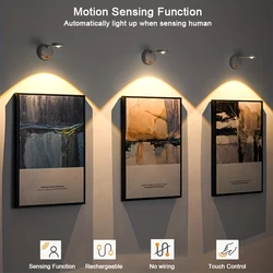 Rechargeable Wiring-Free Indoor Wall Light Spotlight Smart Led Human Body Sensor Light No Remote Control Photo Reading Light