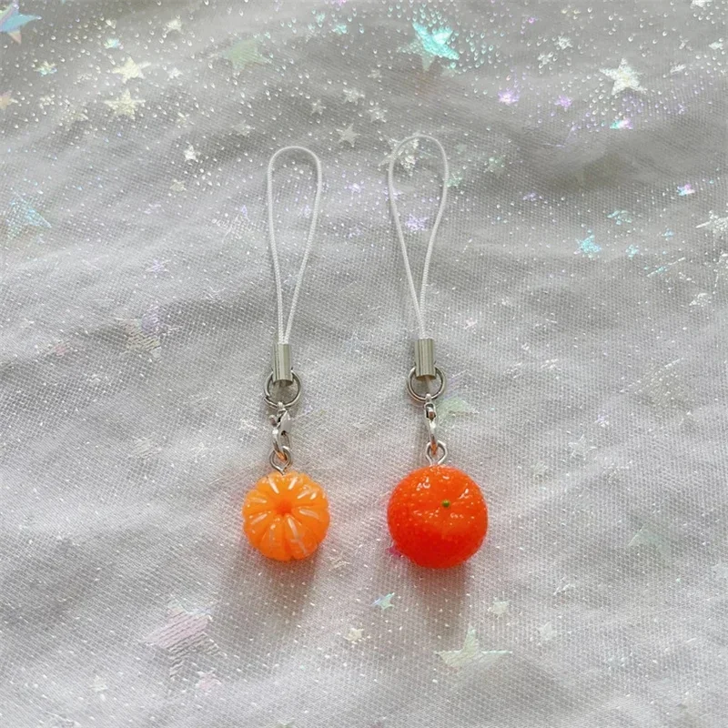 Cute Mini Orange Tangerine Fruit Flesh -Pastel Phone Charm -Keychain for Bags and Electronics -Creative Food Keyring Accessories