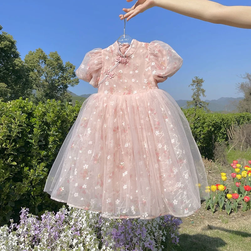 

Girl's Dress Girls Cheongsam Summer Dress Princess Ball Gown Brithday Dresses Korean Style Party Floral Dress Children Clothing