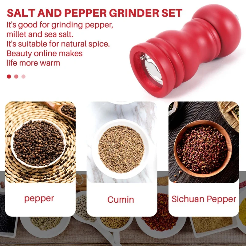 Wood Salt And Pepper Grinder Set Manual Pepper Salt Mill Shaker, Solid Wood With Adjustable Coarseness