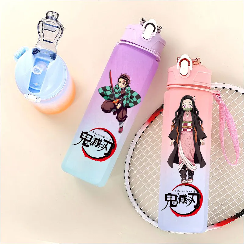 Demon Slayer  Straw Cup 750ML Children's Large Capacity Portable Kamado Nezuko Sports Plastic Bottle Anime Gradient Drinking