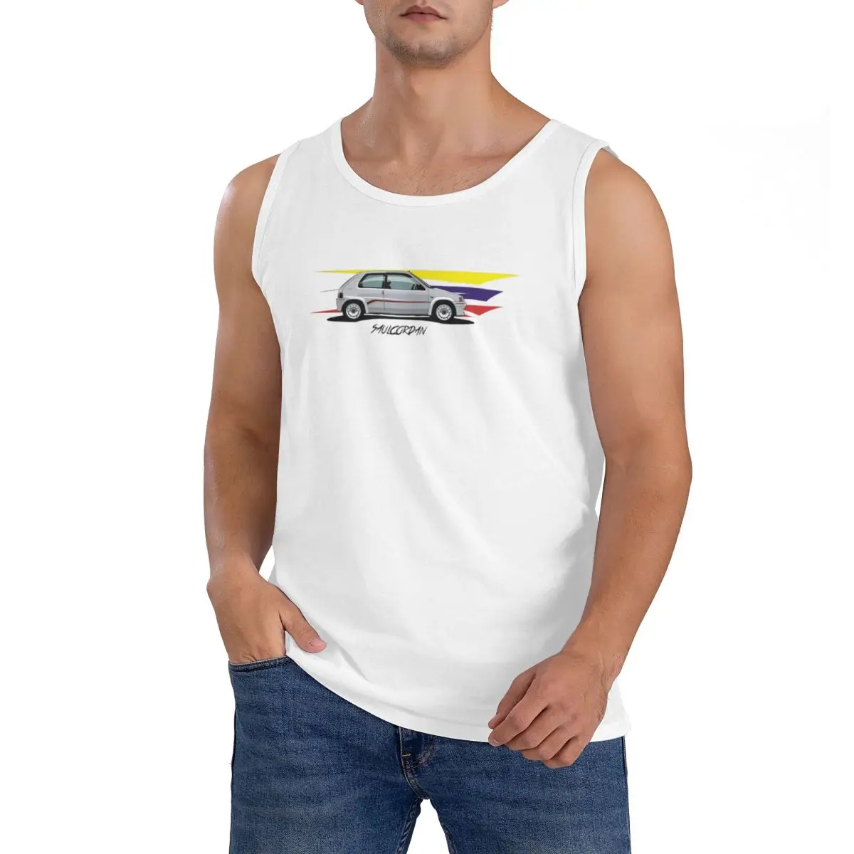 100% Cotton 106 Rally Sleeveless T-Shirt Men Workout Sports Clothing Tops Men's Crew Neck Vest