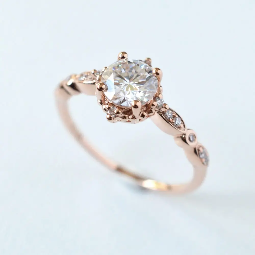 VOVGEMINI Vintage Moissanite Ring 0.8carat Round Real Pure 18k Rose Gold  585 Romantic Fashion Jewelry For Woman Wedding  Fiancé