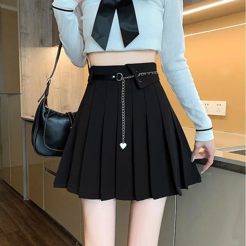 2023 New Summer Fashion Trend Tie Up High Waist Slimming Casual Age Reducing Versatile Solid Color Women's A-line Pleated Skirt