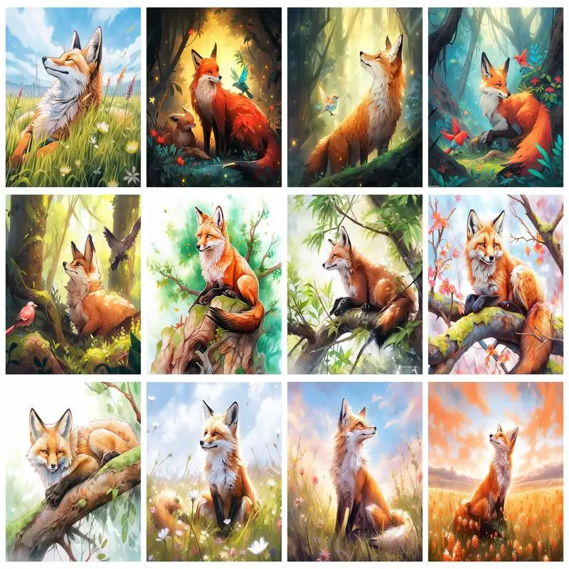 

RUOPOTY DIY Diamond Painting Fox Art Full Square/Round Diamond Embroidery Mosaic Animal Picture Wall DIY Decoration Gift