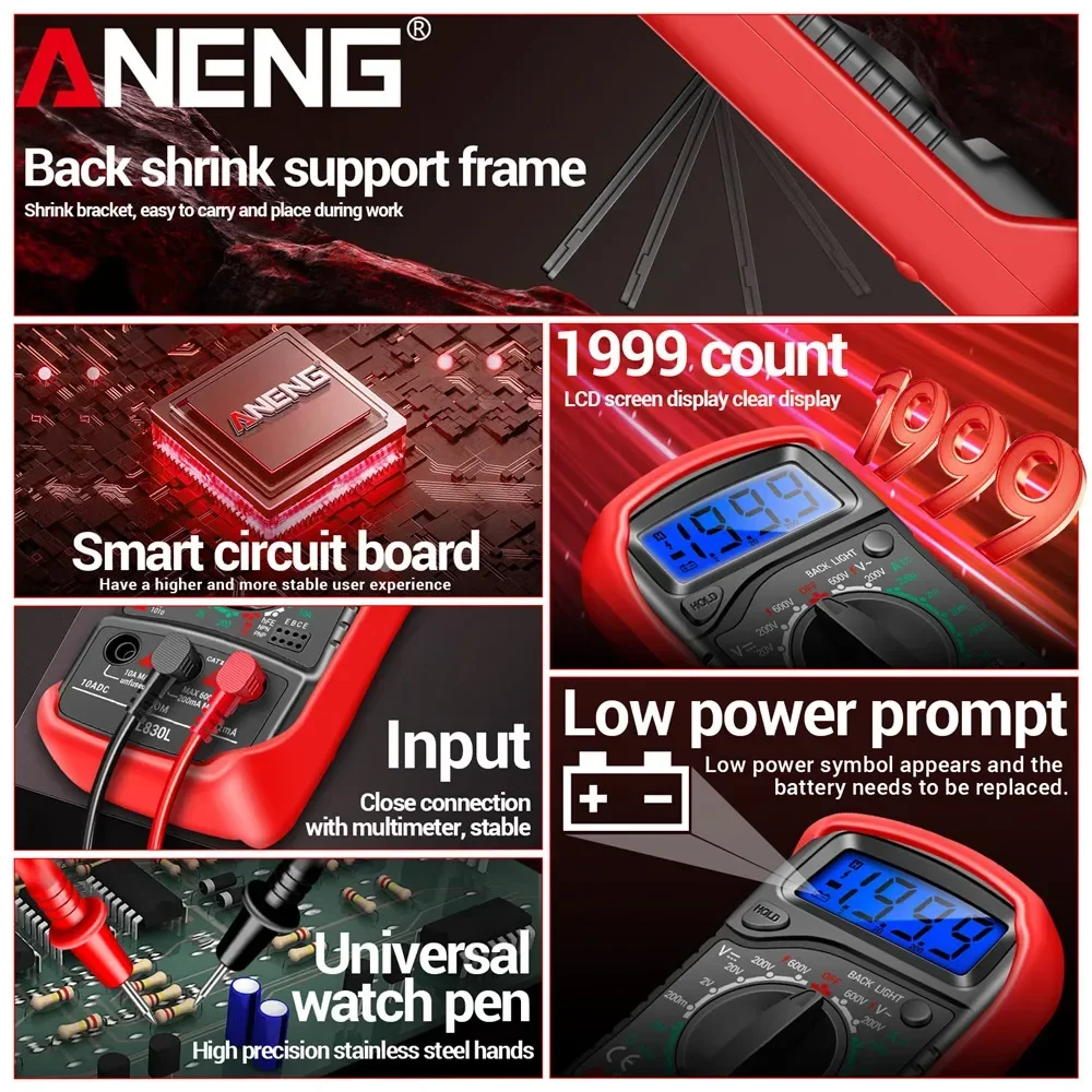 AC/DC Multimeter ANENG XL830L  Voltage Meter 1999 Counts Ammeter Mini hFE Transistors Tester Ohm Measuring Tools
