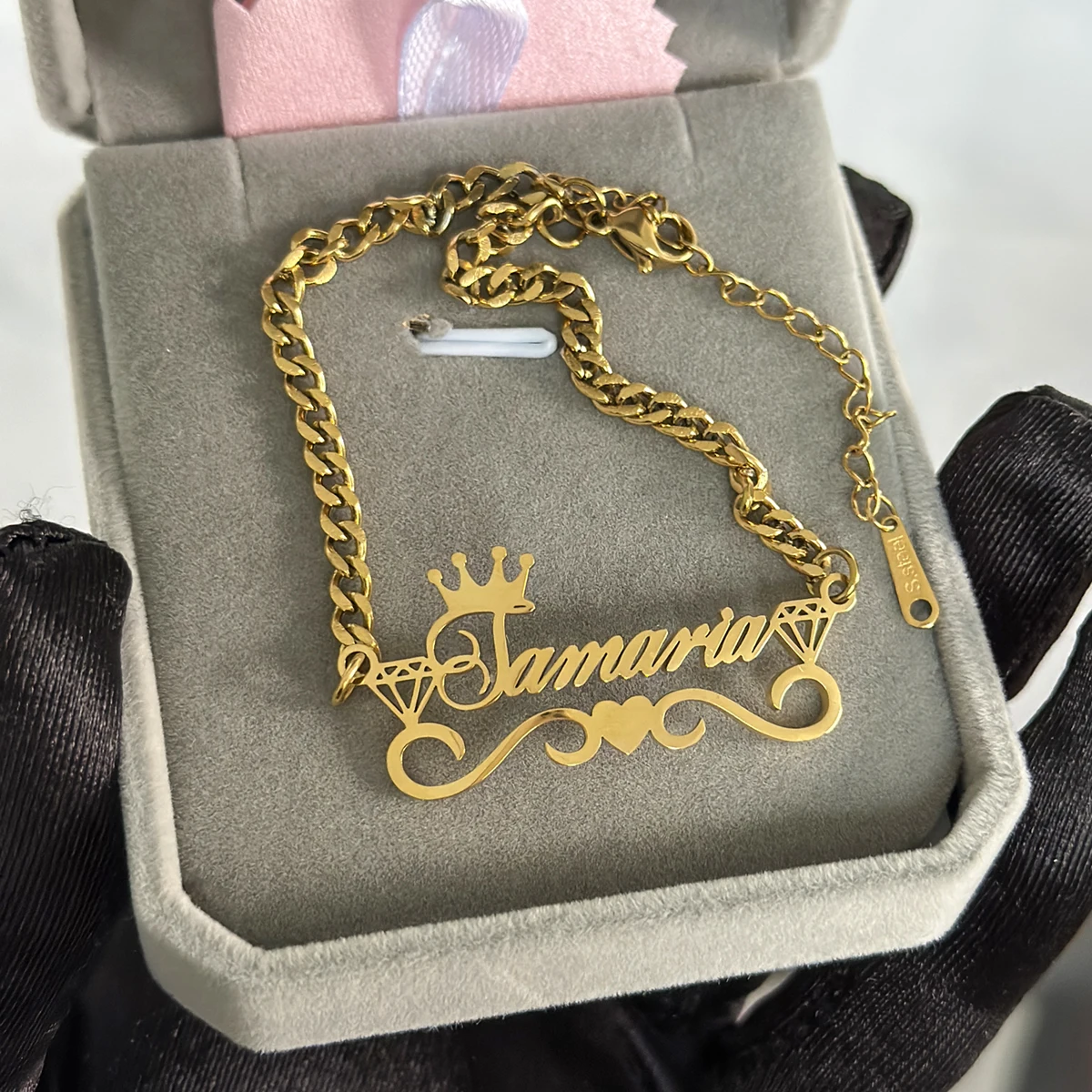 Custom Name Anklet with Crown Personalized Cuban Chain Anklet Stainless Steel Thick Cuban Nameplate Anklet for Women Gift