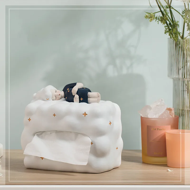 Creative Girl Clouds Tissue Box, Girl Figurines, Room Decor, Desktop Decoration, Design Sense Ornaments, Gift, Modern Fashion