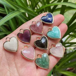 Heart Shaped Natural Crystal Pendant for Women Faceted Stone Real Amethyst Moonstone Lapis Pink Crystal Pendant Pendulum DIY