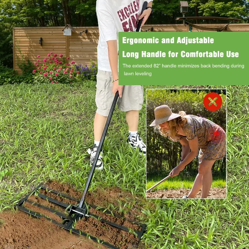 Toothed Steel Lawn Levelers - Adjustable Handle Lawn and Soil Levelers for Golf Courses, Backyards and Sports Fields