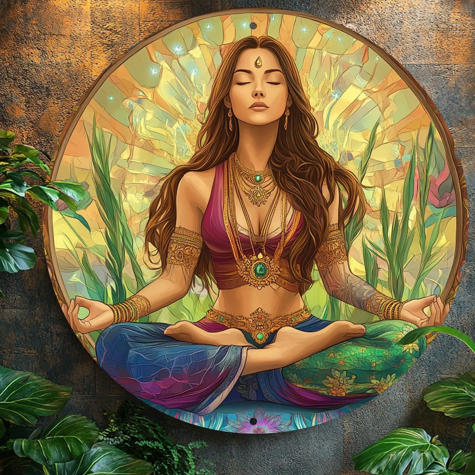1pc Classic Meditation Yoga Round Aluminum Wall Art, 20.32x20.32 cm Vintage-Inspired Metal Sign for Home, Office, Kitchen, Coffe