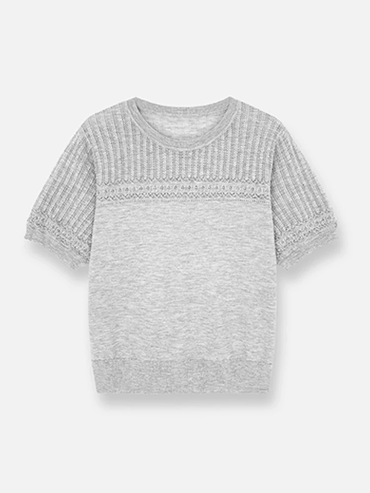 

Свободный крой, однотонный, вязаный топ в стиле кэжуал с коротким рукавом и круглым вырезом, летний, для повседневной носки, женский, больших размеров