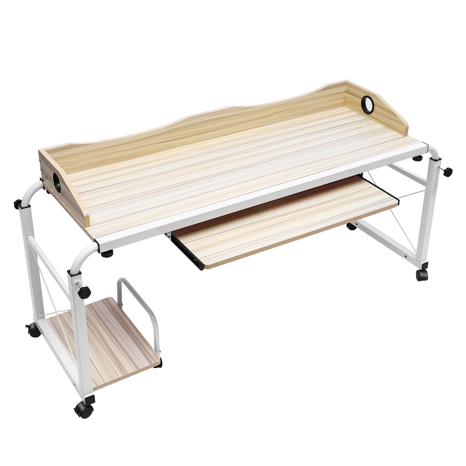 Computer Desk in Bed - Set with Three Keyboards, Maple with Guardrail