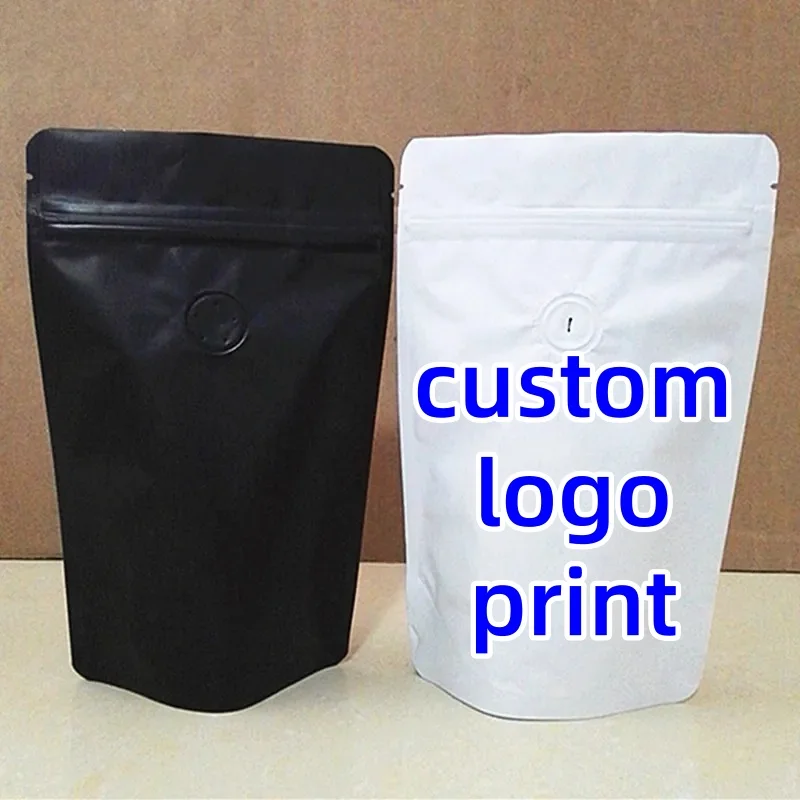 50 pcs Nero Opaco/Bianco Stand up di Alluminio Valvola A Chiusura Lampo Sacchetto di Chicchi di Caffè Sacchetto di Immagazzinaggio a senso unico