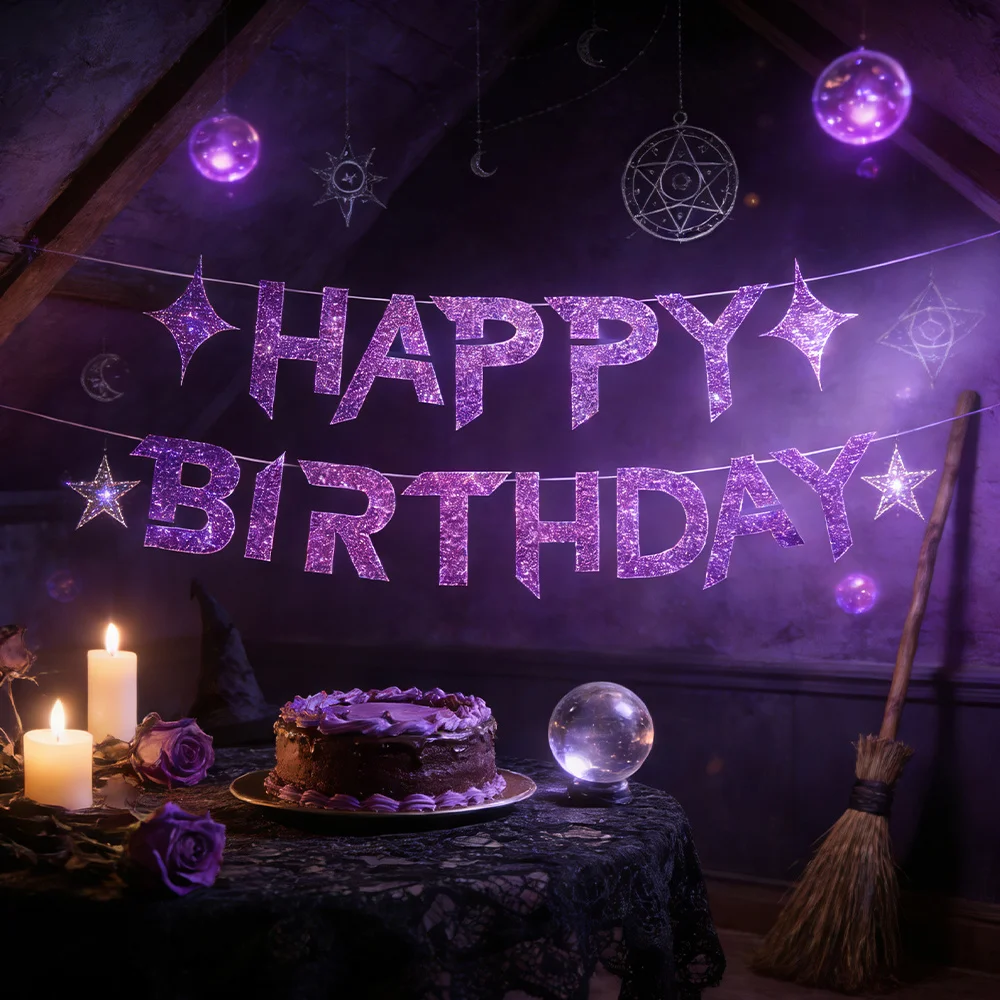 K-Pop Geburtstagsbanner, Happy Birthday Party Dekorationen K-Pop Themenparty Zubehör Fan-Band Dekorationen (Lila)