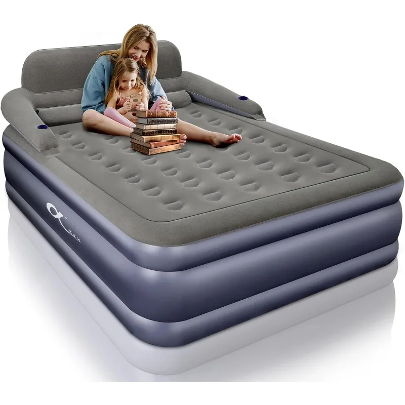 Queen Size Air Mattress with Headboard , 3 Mins Quick Inflation/Deflation Inflatable Airbed