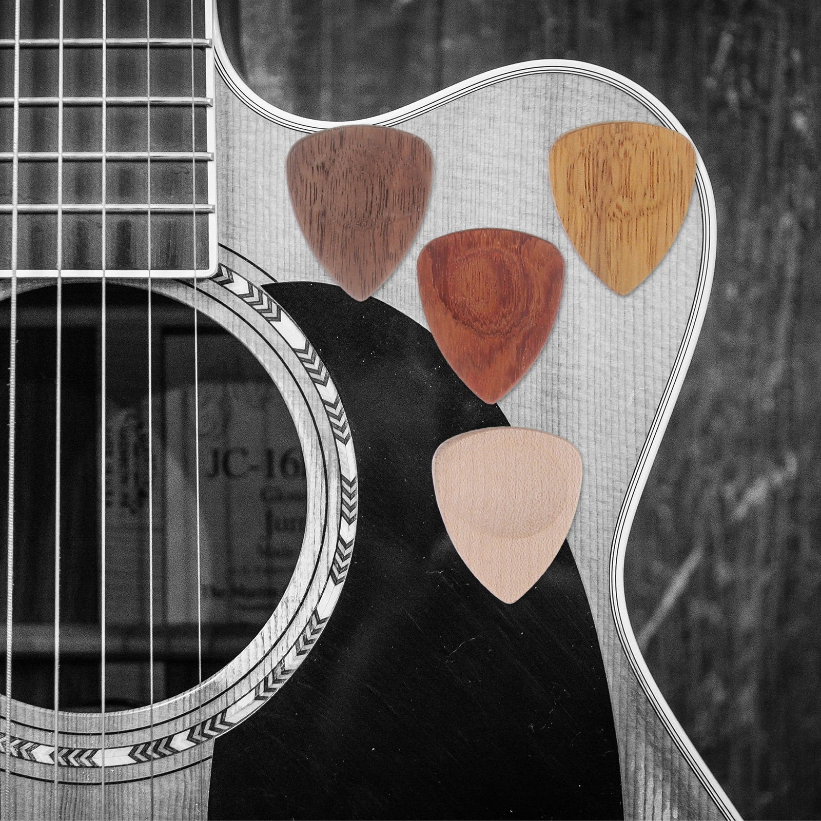 

1 set 1 Set Wooden Guitar Picks Kit Thick Durable For Acoustic Electric Bass Ukulele Thumb Finger Picks Variety Pack With Case