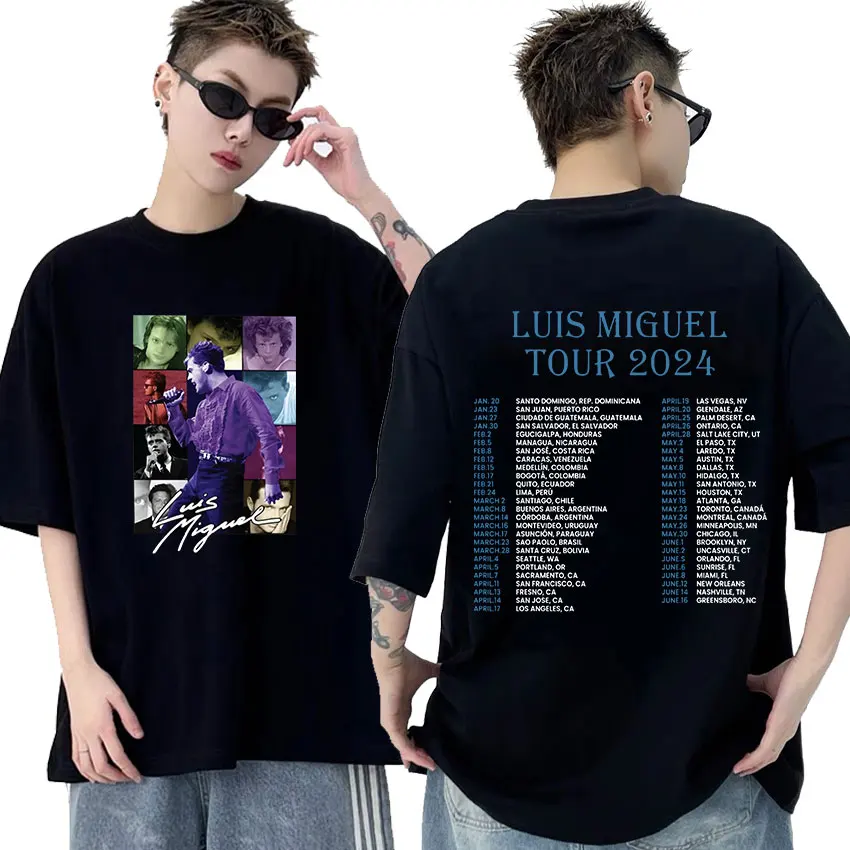 90s Retro Luis Miguel Tour 2024 Graphic T Shirt Men's Hip Hop Gothic Fashion T-shirts Casual Oversized Cotton T-shirt Streetwear