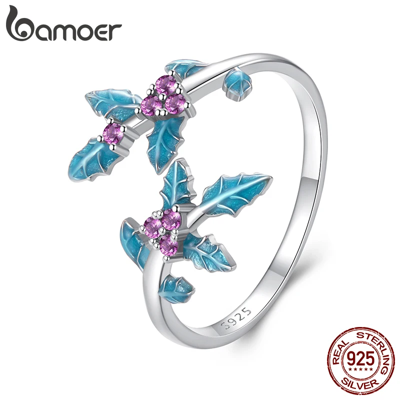 

BAMOER Solid 925 Sterling Silver Holly Adjustable Ring, Retro Flower Pattern Jewelry Christmas Birthday Gift for Women BSR611-E