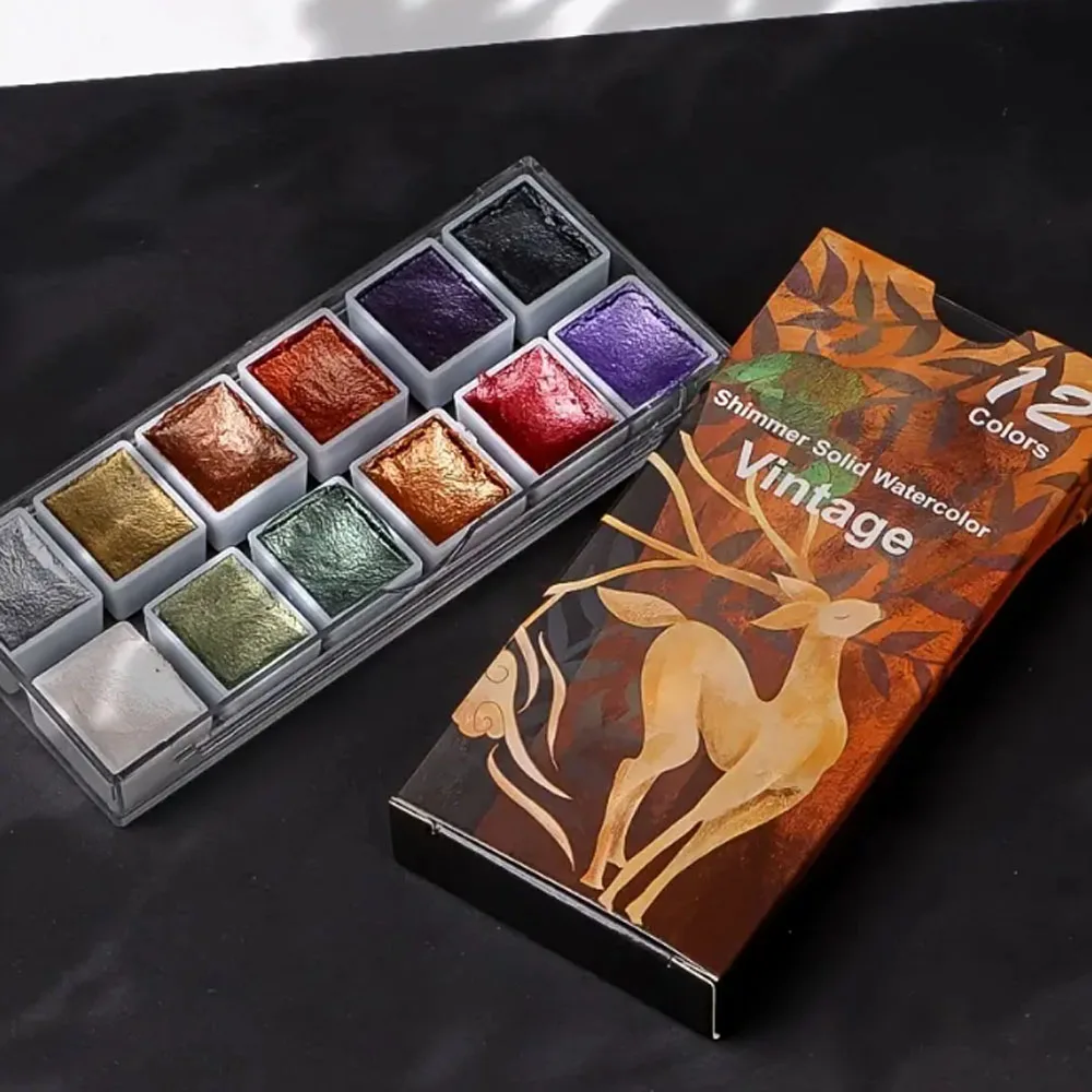 12 colors of pearlescent metallic paints, comes with a portable box, perfect for painting, manicure, writing, gift