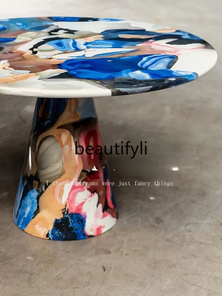 

yj5 Medieval designer artwork hand-painted casual round dining table simple painted oil painting table