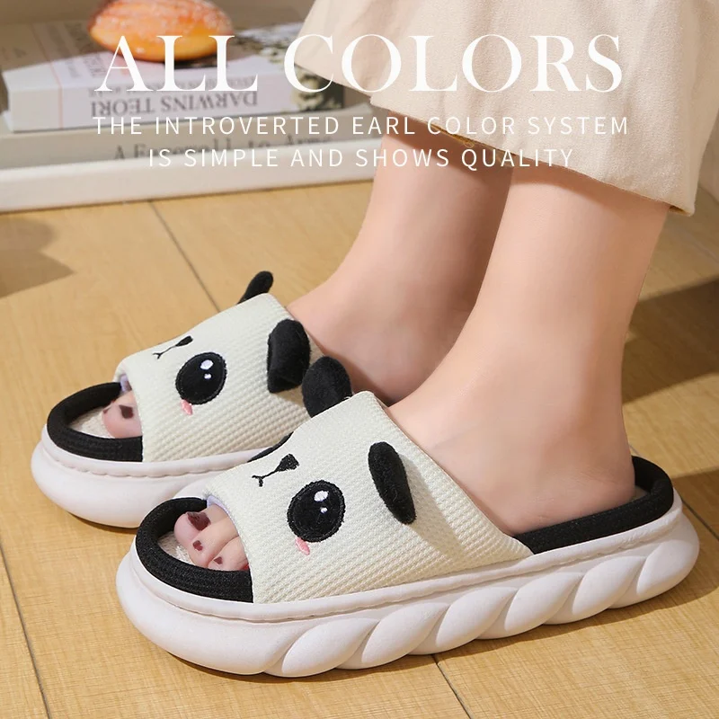 Cute Cartoon Cow Unisex Linen Slippers Spring Summer Slides Mule Men And Women Home Shoes Non-slip Flip Flops For Four Seasons