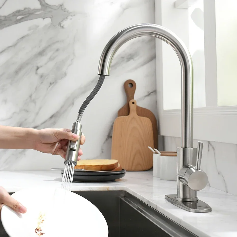 G3/8Kitchen Basin Faucets，silver color Surface Faucet，bathroom Sink Taps，Pull Out Kitchen Tap ，Single Hole G1/2 mixer Faucet kro