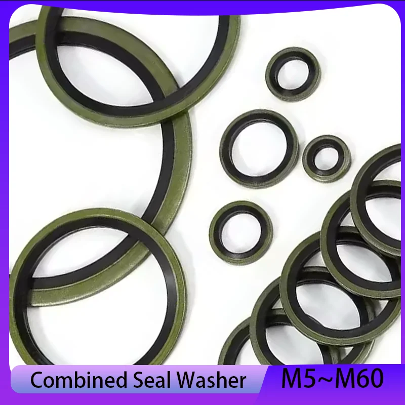 

High Temperature Bonded Sealing Ring Kit Metal Rubber Drain Screw Gasket M5 to M60 Combined Seal Washer for Plumbing