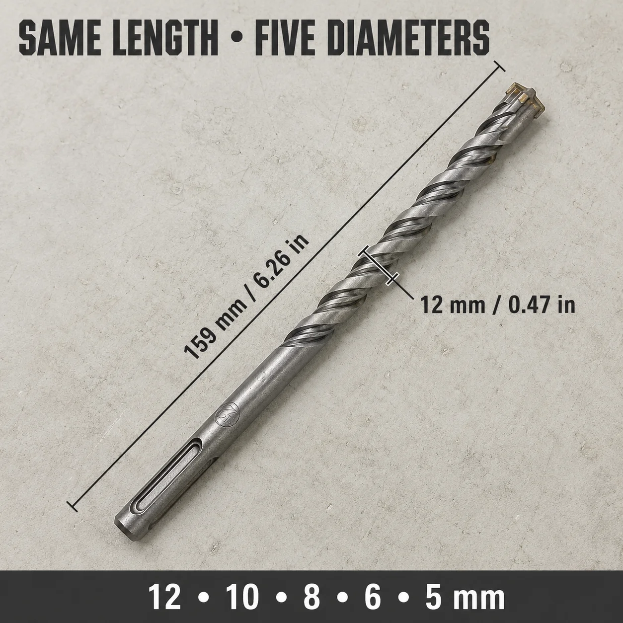 4‑Cutter Cross Tip SDS‑Plus Rotary Hammer Drill Bit Set 5‑12mm, Heavy‑Duty for Concrete, Stone & Masonry Block