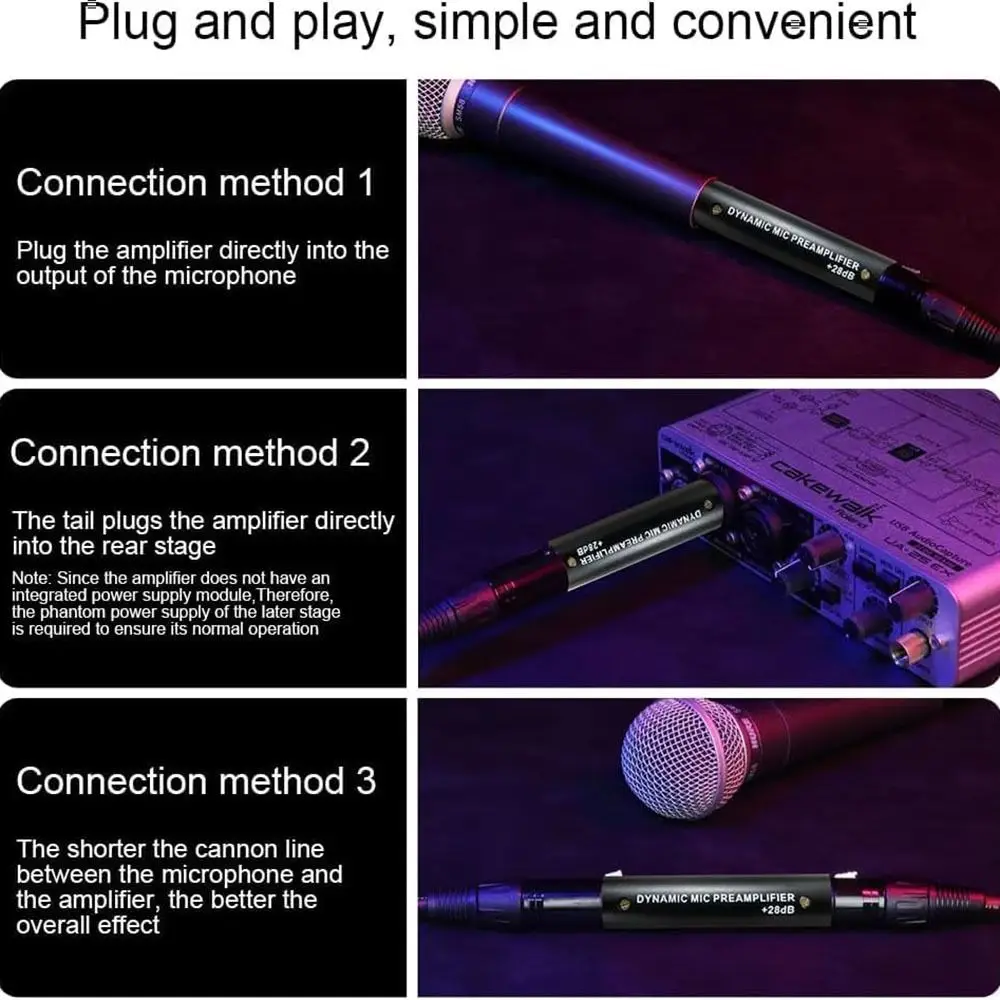 

Портативный микрофонный предусилитель с усилением 28 дБ, универсальный мини-усилитель микрофона с предусилителем, усилитель микрофона 48 В, предусилитель