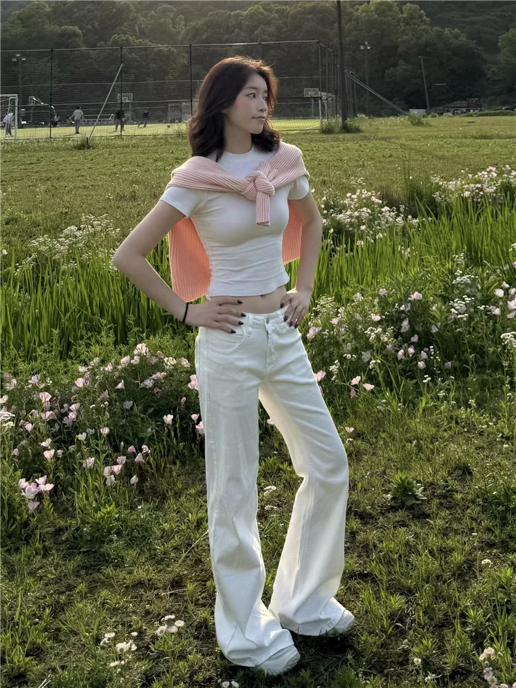 

Low Waist Flared Jeans Women's Summer Loose Drapey High Waist Extended BM Wide Leg Floor Length Pants Straight Leg Jeans
