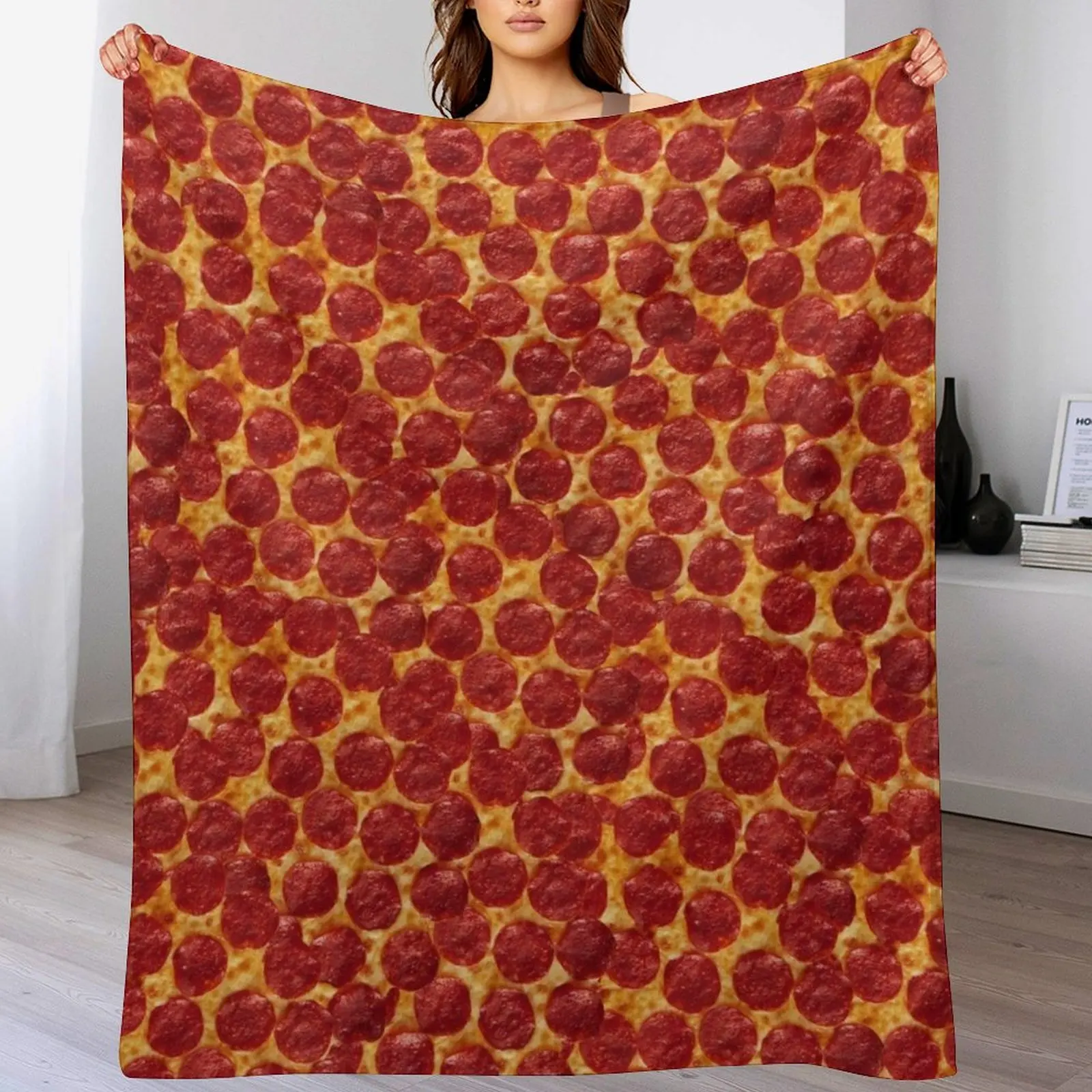 Funny Pepperoni Pizza Food Blanket Throw Blanket Warm Plush Fuzzy Blanket for Living Room