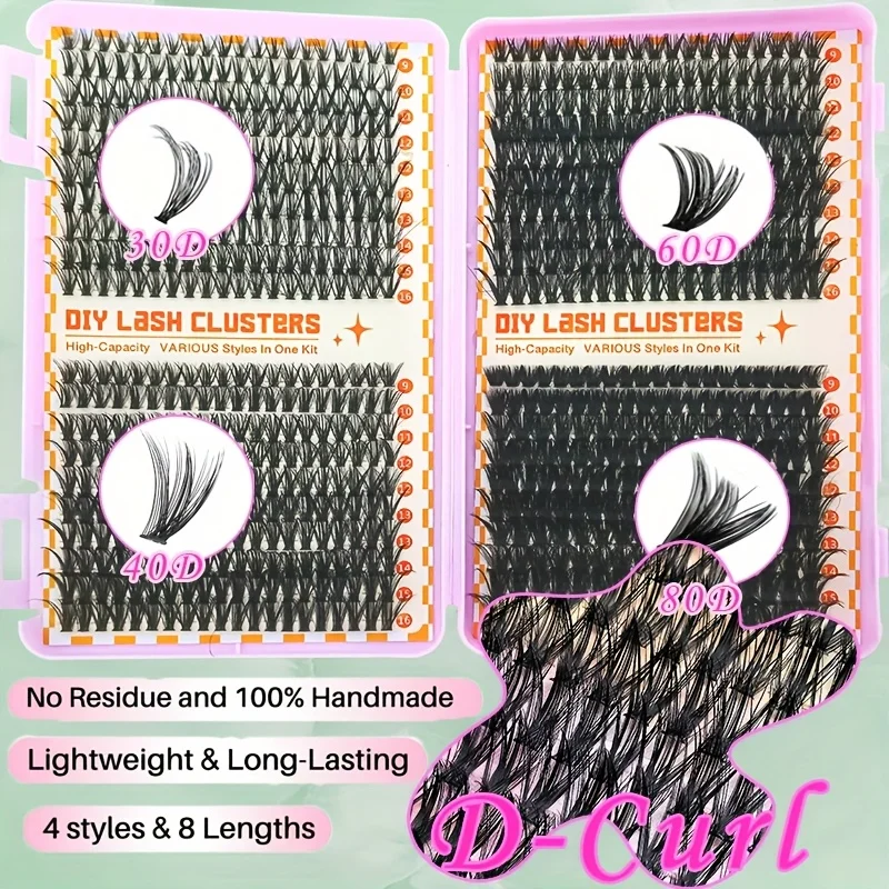 مجموعة مجموعات الرموش 800 قطعة - مجموعة وصلات رموش ذاتية الصنع مع غراء وملاقط، رموش فردية 9-16 مم بطول مختلط 30D/40D/60D/80D #2