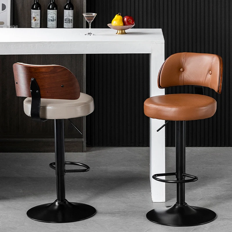 

Modern And Simple Leather Bar Chair Lift And Rotate Barstool Hotel Lobby Backrest Stool Chairs For Kitchen Nordic Furniture