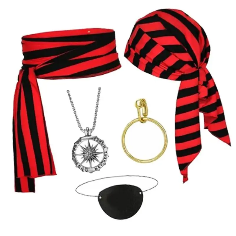 Accessoires Costume Pirate d'halloween 652F, foulard Bandana médiéval, ceinture ceinture, patchs pour les yeux, boucles
