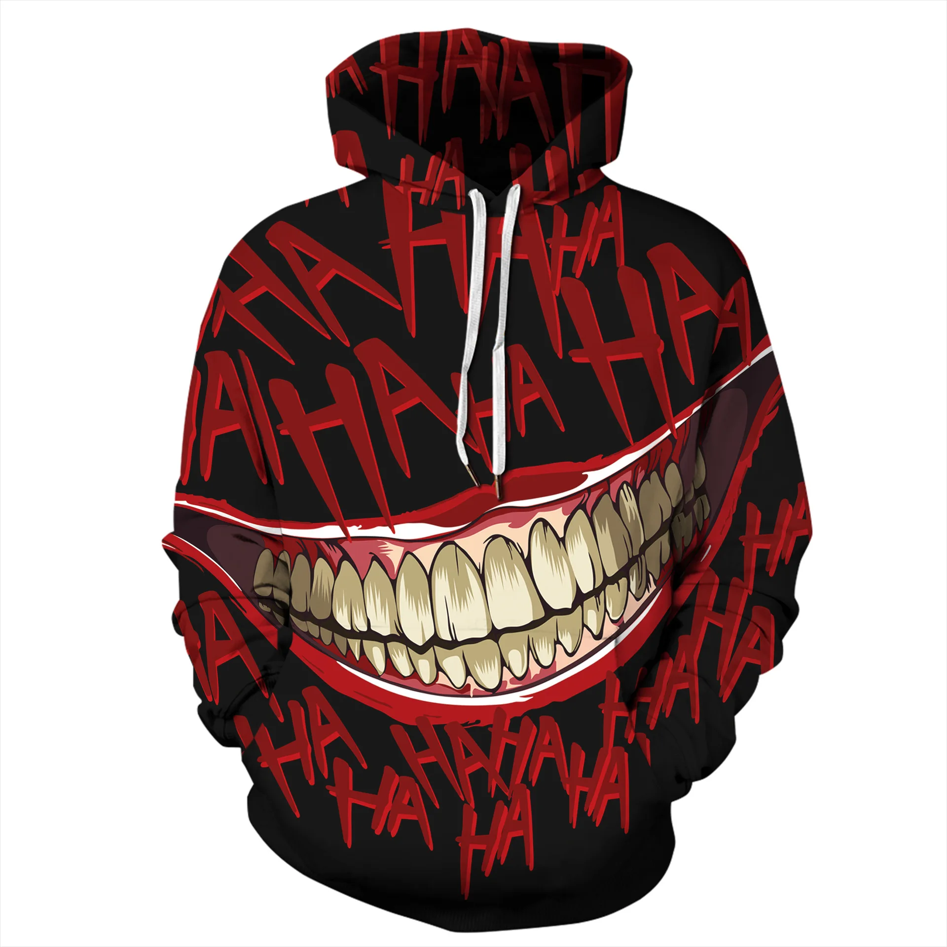 Spring Autumn Men Black Red Hoodies Haha Joker Print Hooded Sweatshirt Women Hip Hop Streetwear Pullover Clothes Plus Size S-3XL