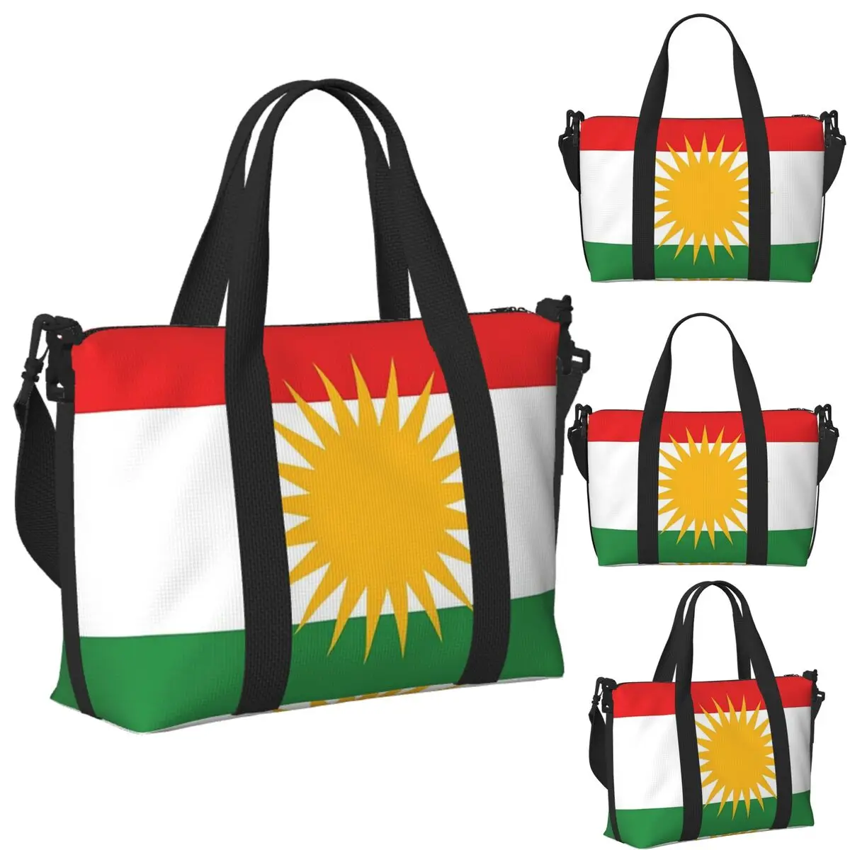 

Custom Kurdistan Kurdish Flag Beach Travel Bag Large Capacity Tote Bags for Gym Sport Women Shopping Duffle Shoulder Bag