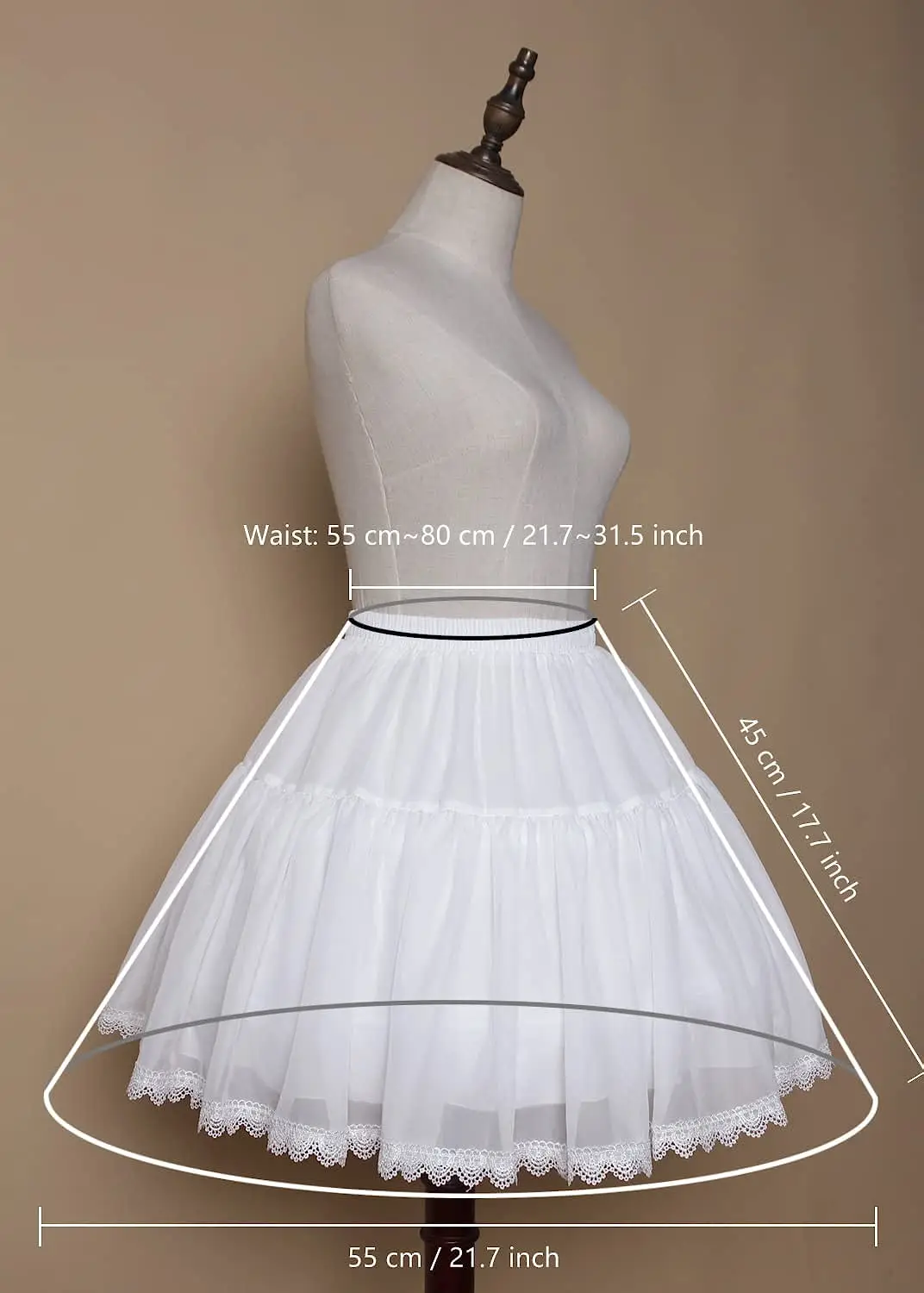 Feminino meninas crinoline curto petticoat 2 aros saia chiffon vestido de baile com renda metade deslizamento underskirt