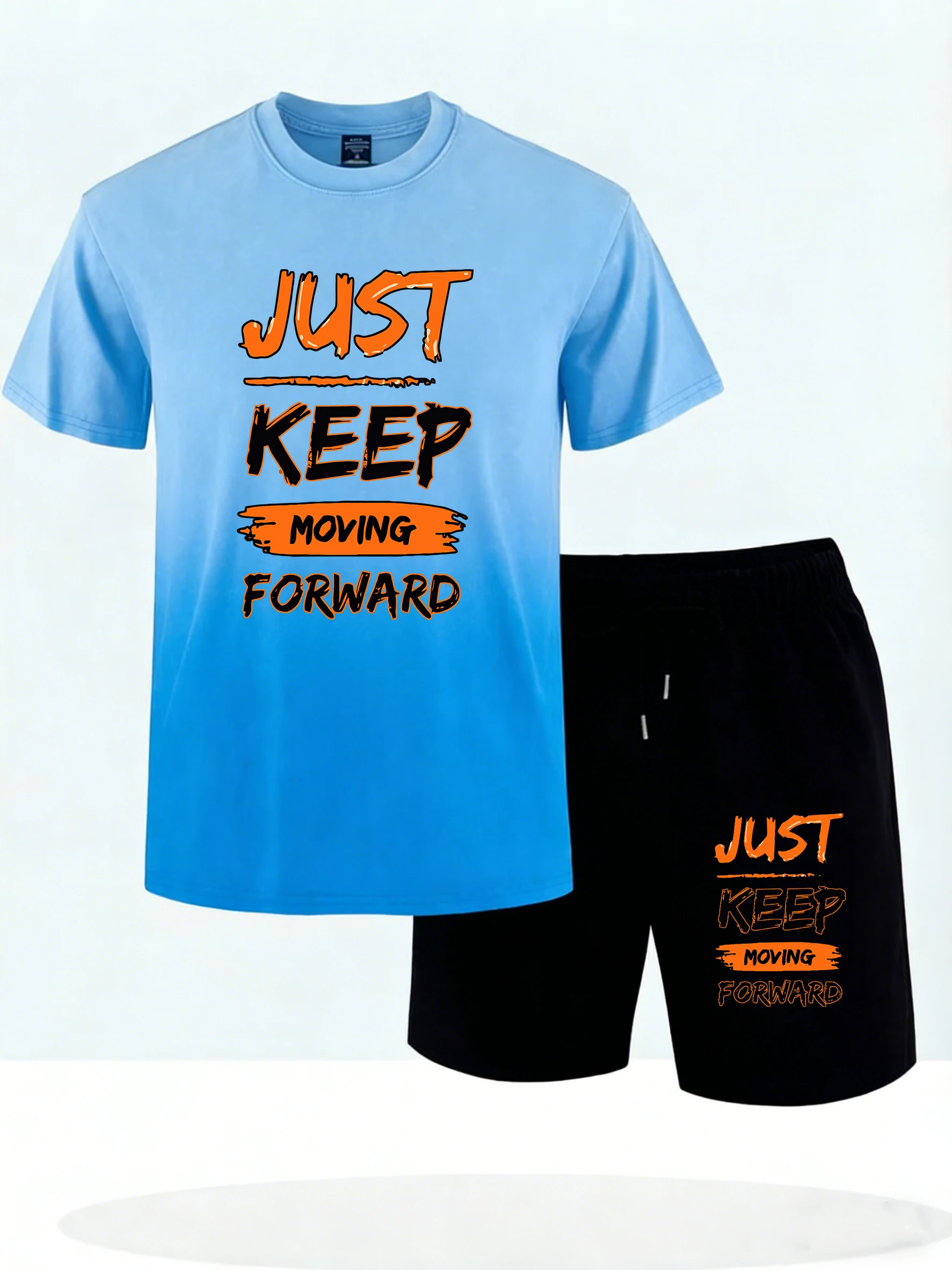 

Just Keep Moving Forward Prints Men Summer Cotton Tie-Dye T Shirts Suit Running Oversized Sportpants Basics Street T-Shirts