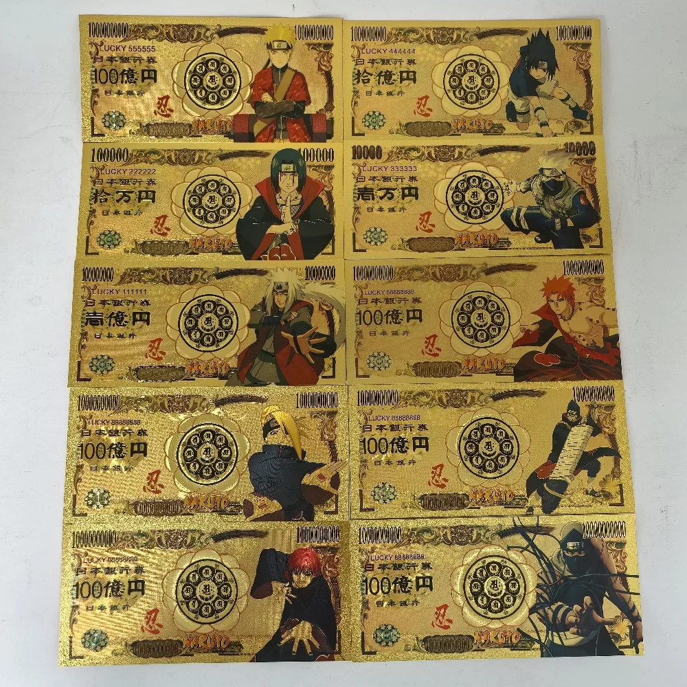 

Японское аниме Наруто, наборы золотых банкнот, аниме, золотая карта для коллекции, памятные украшения Учиха Саске Наруто, подарки на день рождения для детей